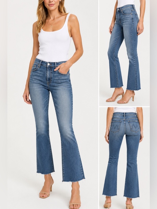 MOTHER Denim - MOTHER The Weekender Fray Jeans Size 32 Medium Blue Wash Raw Hem Flare